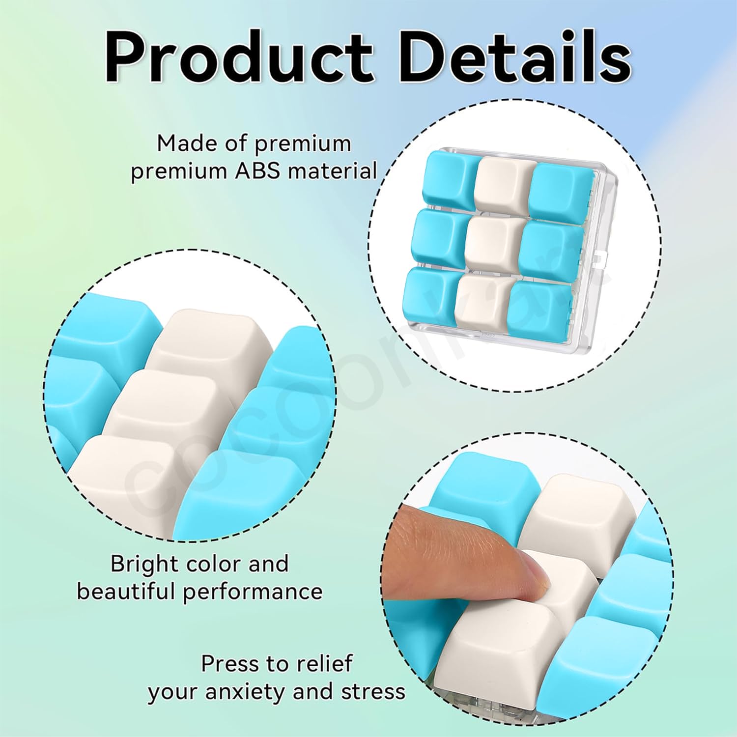 Cocoonkart Mini Keyboard Fidget Toy with Keychain Decompression Button Finger Clicker Toys for Adults to Relieve Stress Pass Time (Mix Sky Blue , White) 2