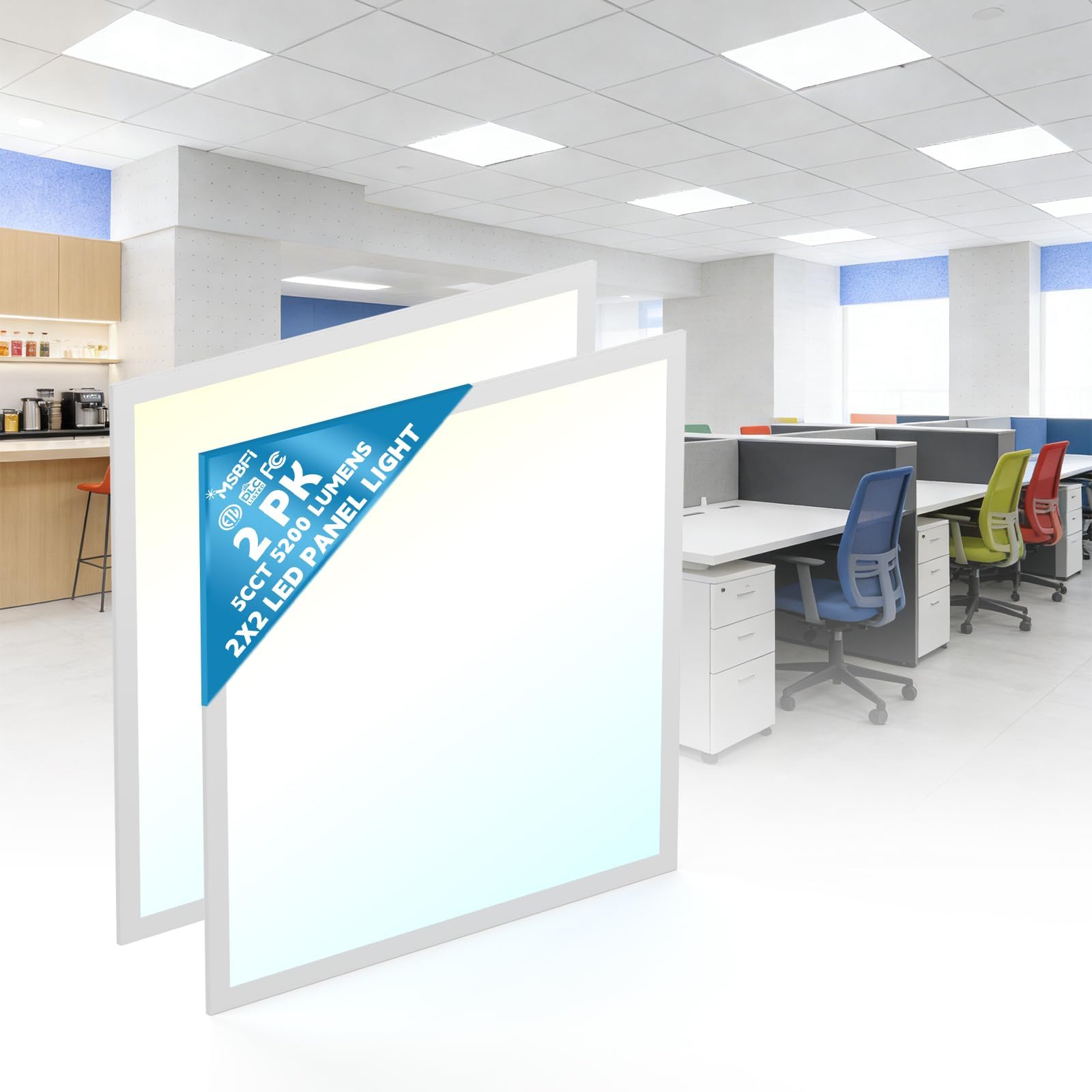 2x2 LED Flat Panel Light - 2 Pack Drop Office Ceiling Light 30-35-40W Adjustable, 130LM/W 3500K/4000K/5000K Selectable, 0-10V Dimmable, 100-277V for Office Ceiling Lighting Fixture ETL/DLC