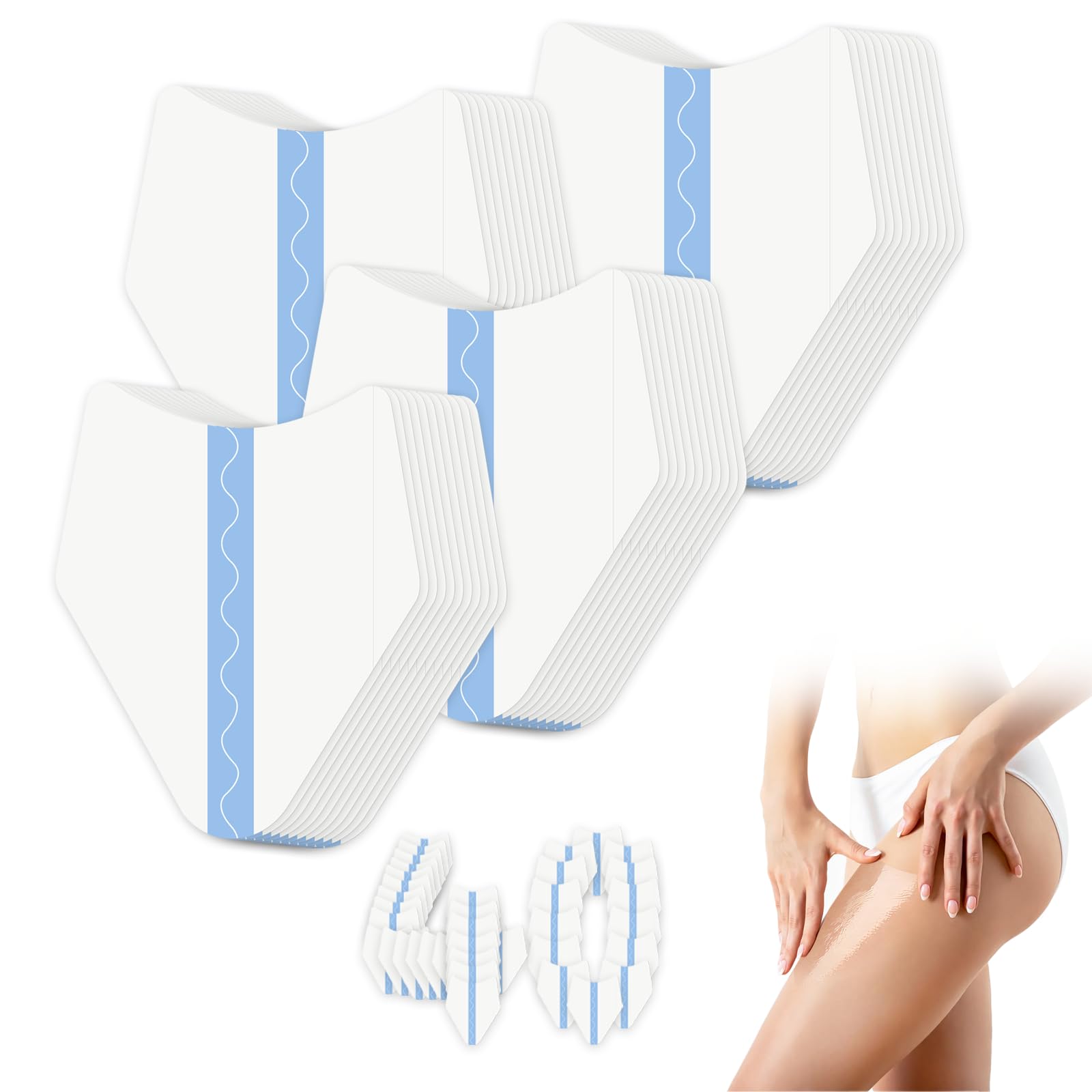 SMFLOY 40PCS Thigh Lift Tapes, Self-Adhesive Body Tape for Women, Invisible Anti-Friction Body Tape for Thighs Arms Stomach (40) White