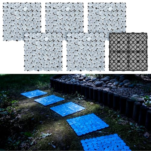 6 Pcs Glow in The Dark Stepping Stones Garden, Square, White