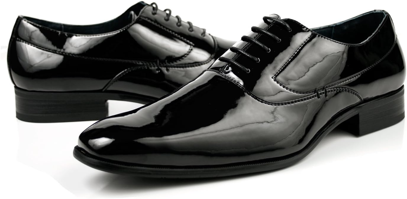 Delli Aldo Men's Dress Shoes Lace up Tuxedo Oxfords Patent Black Shiny Finish