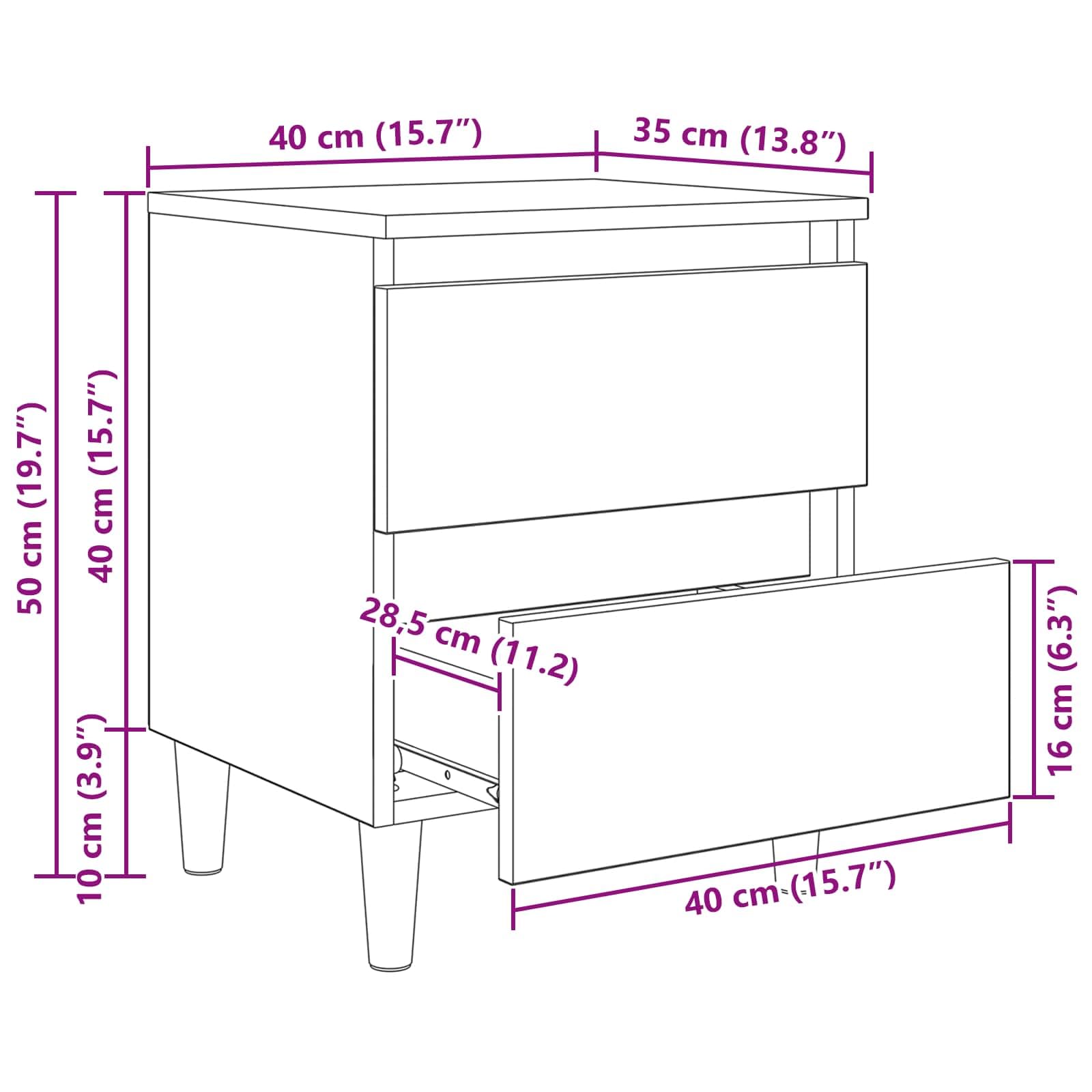 Mesita de noche con diseño escandinavo en color blanco con patas de madera de pino. Mesita de noche resistente con dos cajones para mucho espacio de almacenamiento, mesita de noche con patas