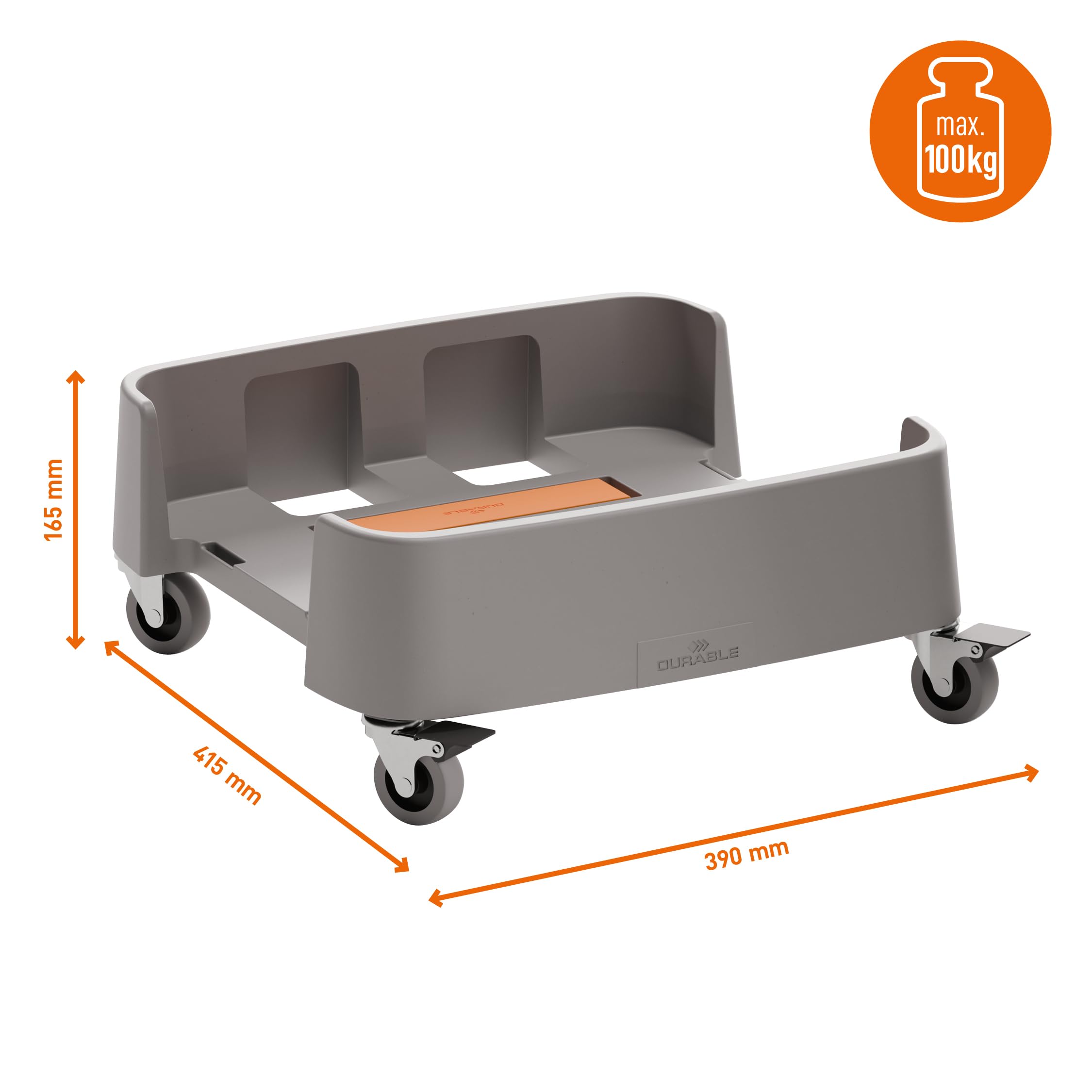 Durable Rollwagen für Mülleimer DURABIN® 90L, Rolluntersatz aus recycl. PP, verkettbar, graphit, 334137
