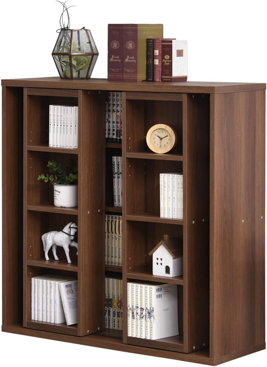 Amazon｜スライド式木製本棚 幅90cm×奥行34cm×高さ92cm ウォールナット
