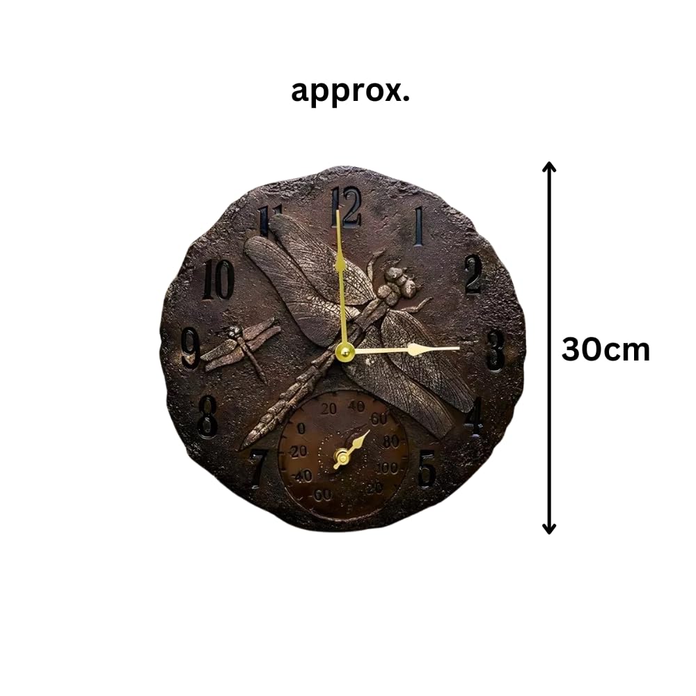 garden mile Reloj de Pared de libélula rústica Vintage Cocina, salón, jardín o terraza, con termómetro de Pared Moderno