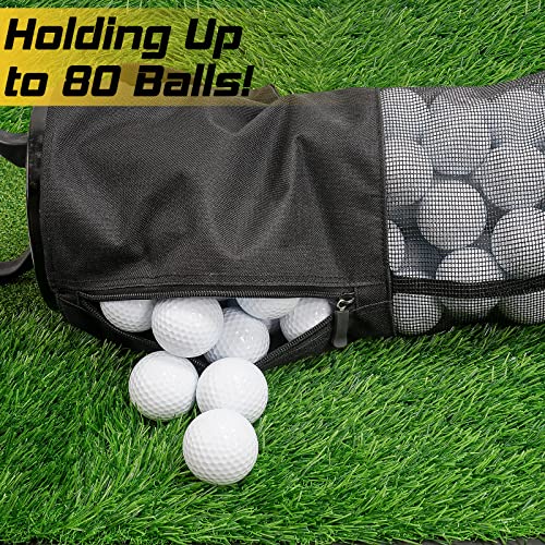 Kamitty Shag Bag for Golf Balls, Golf Ball Retriever with Detachable Aluminum Alloy Tube, Father's Day Gift Golf Shag Bags with Pocket & Tee Holder, Hold up to 80 Balls - Thumbnail 3