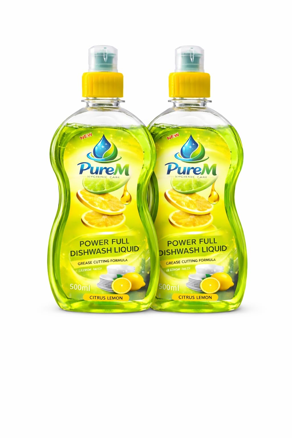 PureM Power Full Dishwash Liquid, Citrus Lemon Scent - Grease Cutting Formula, Tough on Stains, Gentle on Hands - 500ml (Lemon, Pack Of 2)-image-45