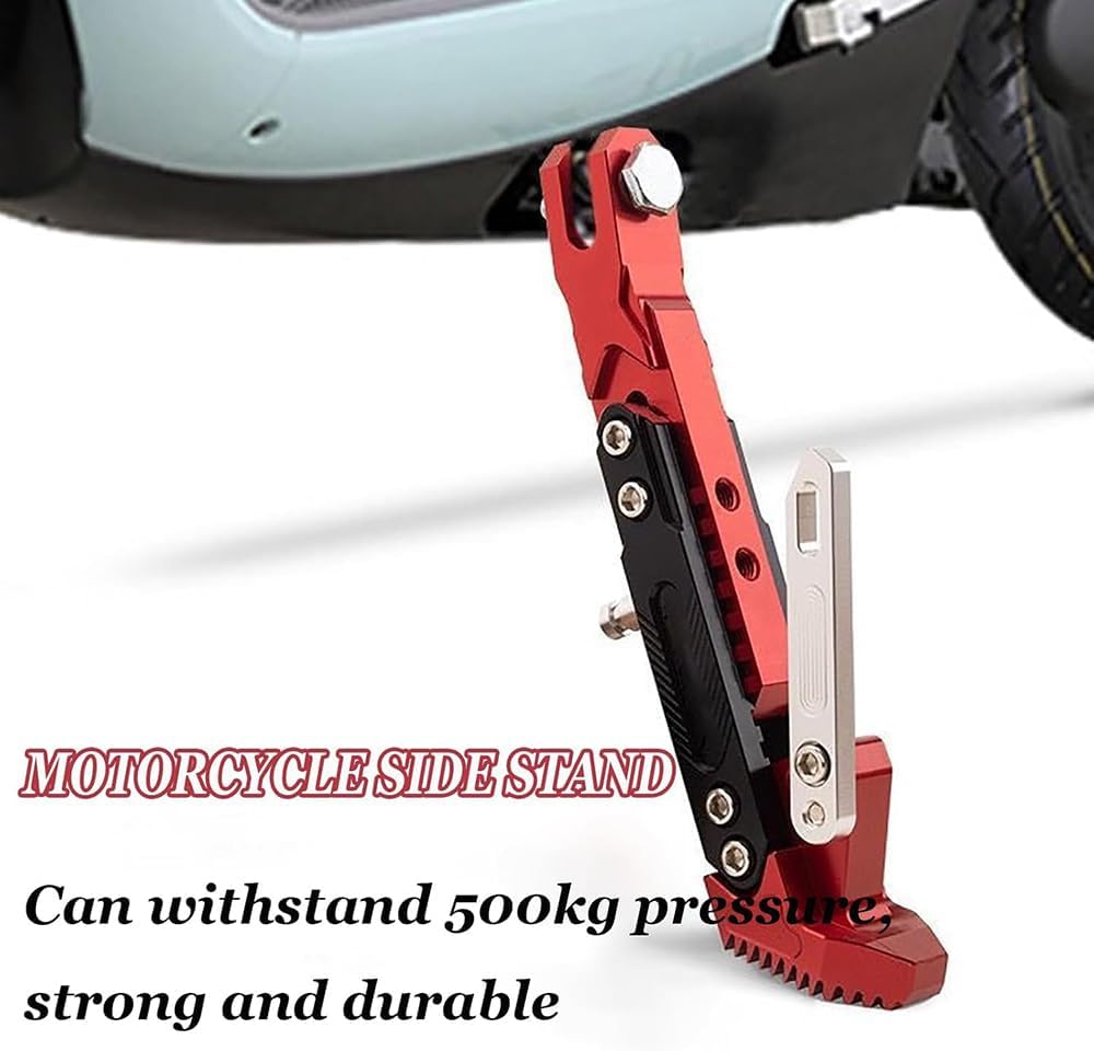 Motorcycle Kickstand for Suzuki Grass Tracker 2002-2016, Adjustable Foot Side Support Stand Aluminum Alloy Tripod Holder Parking Kickstand Motorcycle Accessories,Red