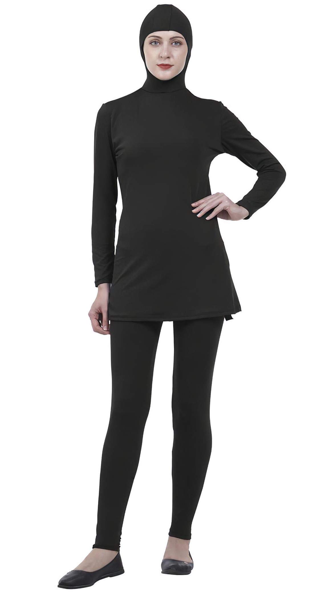 Maillot De Bain Burkini Noir avec Voile - Noir