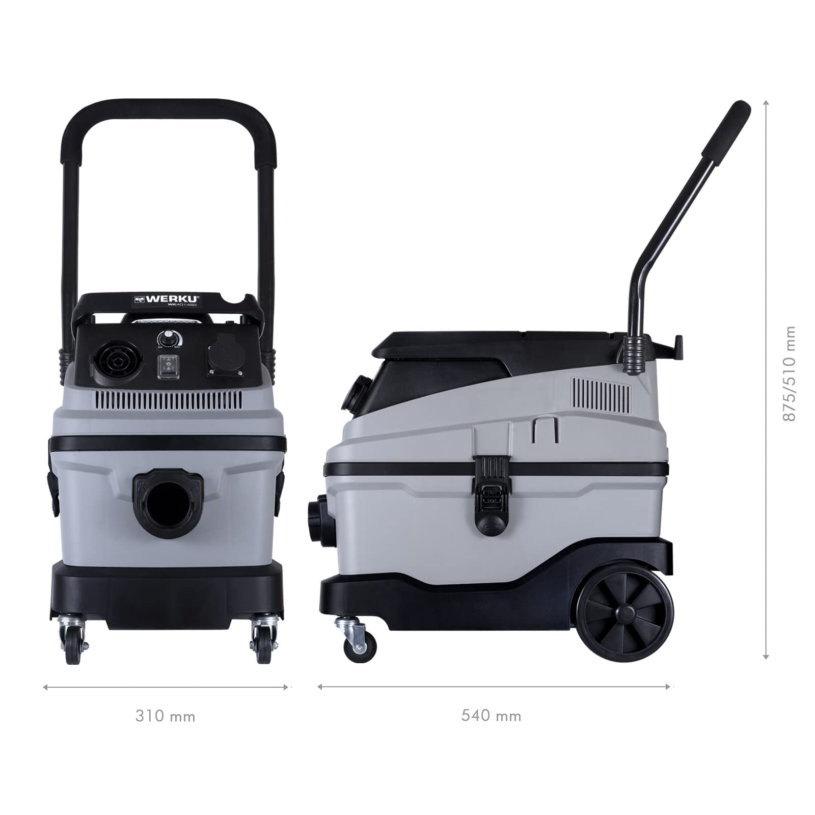Werku WK401450, Aspirador Seco-Húmedo, Calidad Profesional, Potencia 1600 W, Depósito 30 L, Sincronización Herramientas Eléctricas 2000 W, Filtro HEPA, Filtro Agua, Filtro Esponja