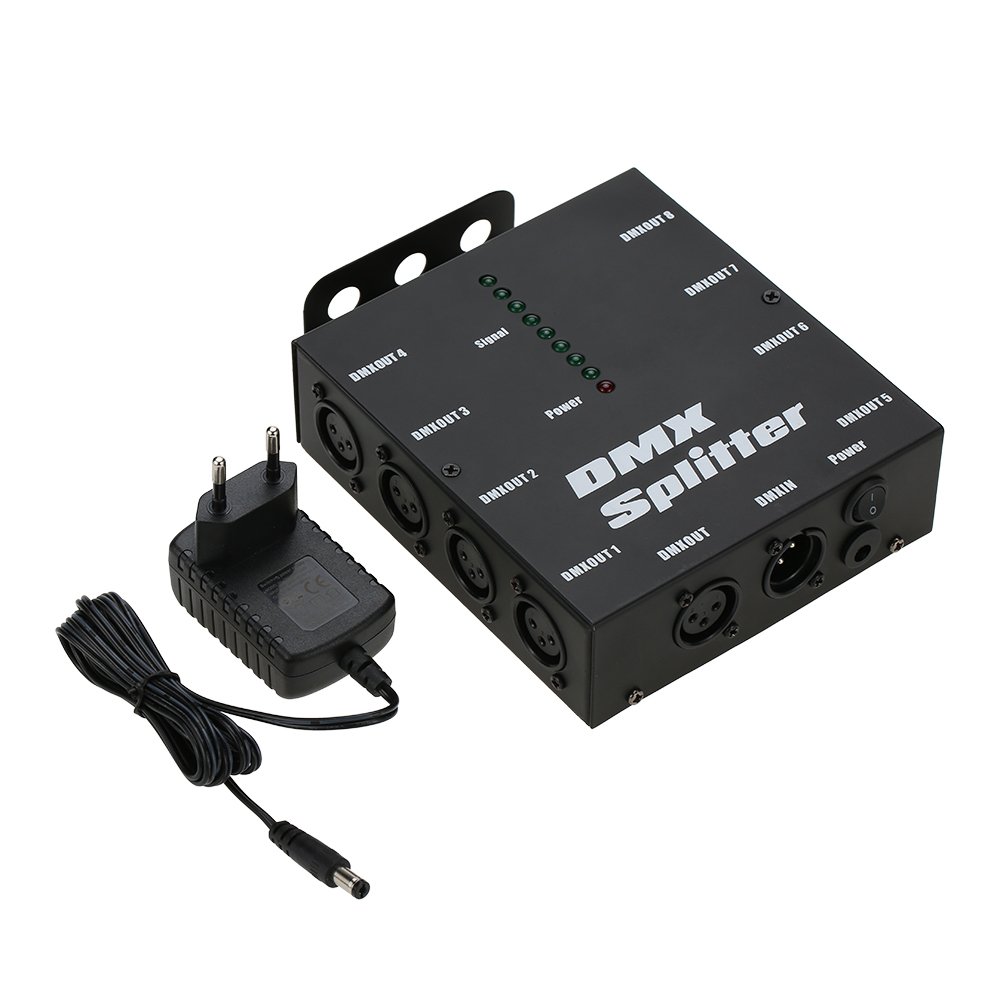 Lixada DMX512 óptico Splitter Actúa como DMX512 Distribución para iluminación de escenarios, 8 Canales Salidas Independientes, Aviones tamaño: 12.8 * 4.3 * 17.2 cm.'