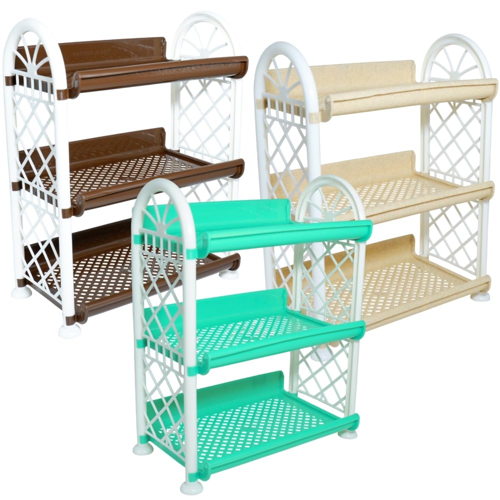Simply Home Rexo 3 Tier Plastic Multipurpose Storage Organizer-Easy to Fit, Wall Hanging Durable & Lightweight Rack for Kitchen, Bathroom,Kids & Office - | Set of 3 | Brown Yellow Green-image-29