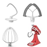 Flex Edge Beater 3Pcs for KitchenAid Mixer Attachments and Accessories Compatible with 4.5-5 Quart Tilt-Head Stand Mixers (K45WW 6-Wire Whip, 4.5-5QT Flat Beater Paddle, 4.5-5QT Dough Hook Attachment)