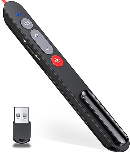 Clicker de presentación para Powerpoint, presentador inalámbrico remoto PowerPoint con puntero láser, puntero de presentación RF USB de 2.4 GHz con