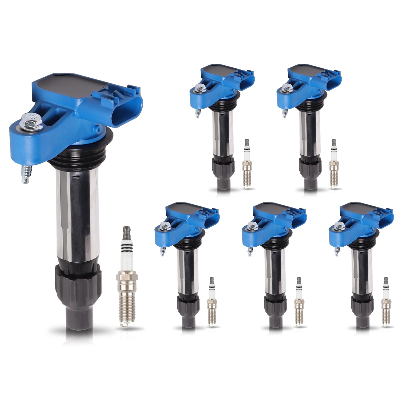 ENA Pack 6 Blue UF569 Ignition Coil with 6 Iridium Spark Plug 3.6 V6 Compatible with Buick Chevy Cadillac Allure Enclave ATS CTS SRX STS Camaro Caprice Captiva Colorado Equinox Impala Malibu Traverse