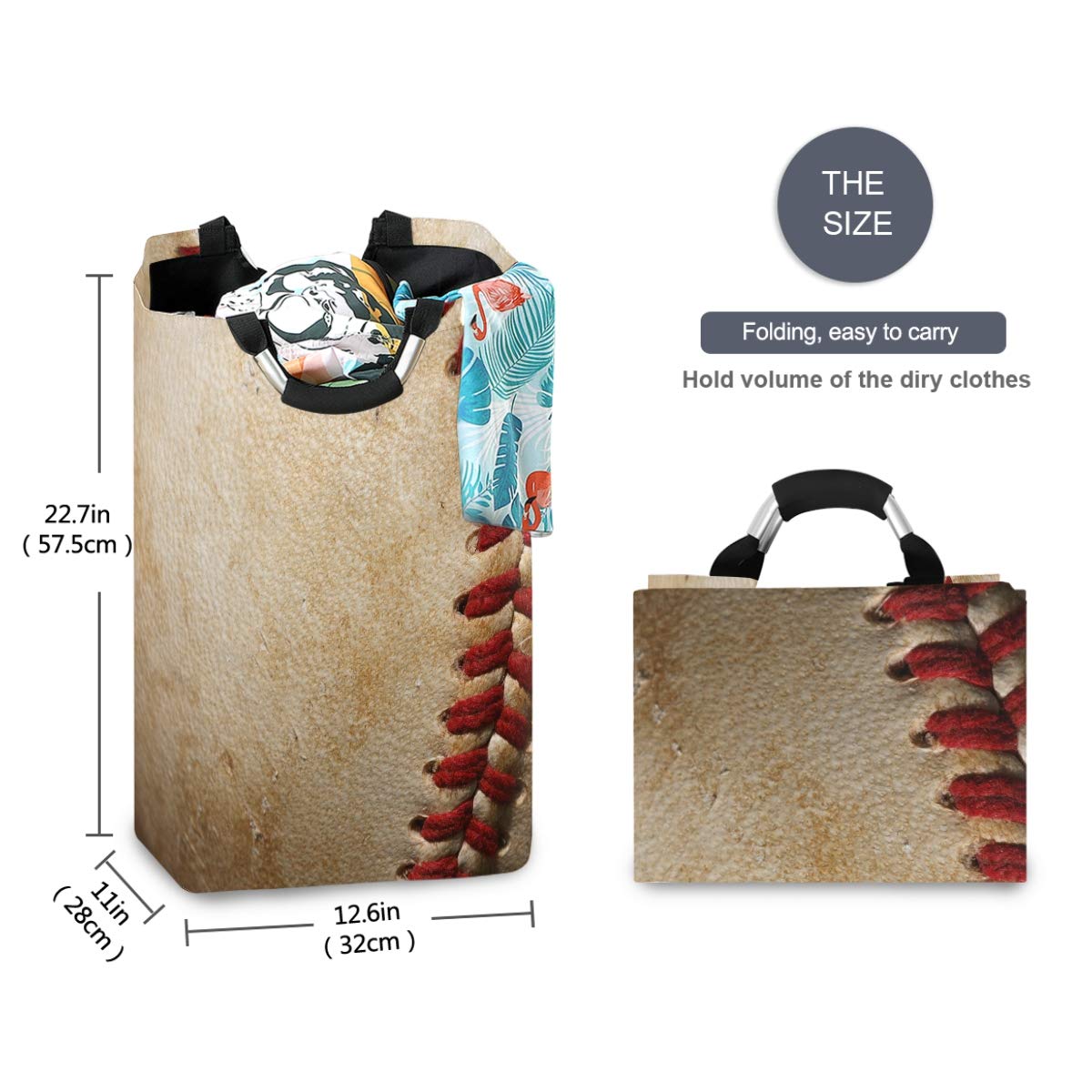 ALAZA Vintage Baseball Ball Sport Laundry Basket Hamper Large Storage Bin with Handles for Baskets, Bedroom, Clothes