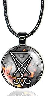 Lucifer Sigil Necklace For Men, Seal Of Lucifer, Gothic Pendant, Lucifer Satanic Symbol Pendant, Demon Lucifer Gift, Pagan Black Pendant With Glass Dome, Occult Jewelry For Men And Women, Occult Gifts