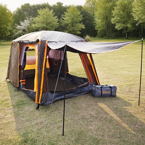 WITHSTAR Camping Tents, 3-4 Person Stand Up Tent, Straight-Wall Design,with Full-Coverage Blackout Dark Tents for Camping, Hiking, Picnic, Bivy,7.9ft(L) x7.1ft(W) x4.4ft(H)-(Coffee)
