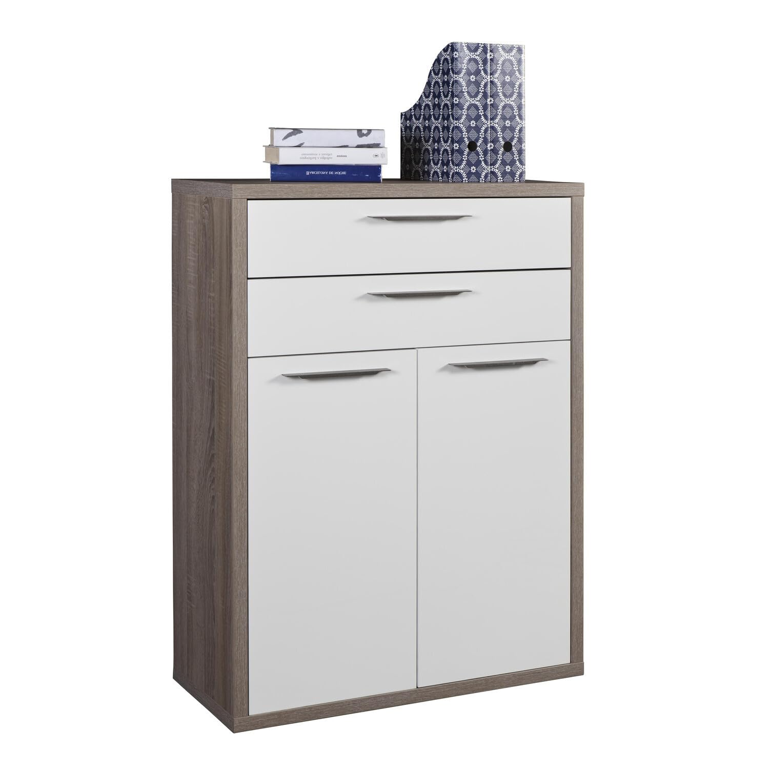 Composad | Mobile Contenitore della Linea DISEGNO con 2 Ante e 2 Cassetti, Armadietto Porta documenti da Archivio, (LxAxP) 81,60x112x35,70 cm, Rovere Sonoma e Bianco Laccato, Made in Italy