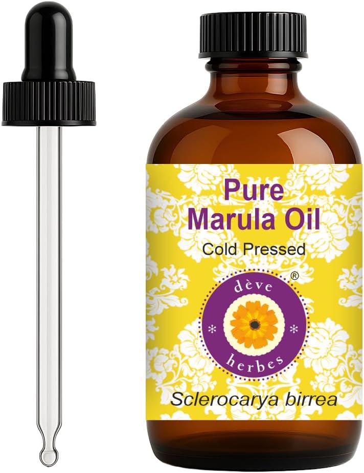 dève herbes Marula Oil (Sclerocarya birrea) with Glass Dropper | Cold Pressed | Pure | Natural | For Diluting Essential oils | For Skin & Massage | Non-Sticky| Lightweight| Unisex | 120ml (4 oz)