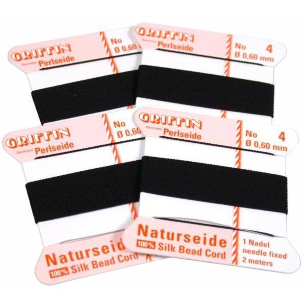 Silk Griffin Bead Stringing Cord #4 Black 4Pcs