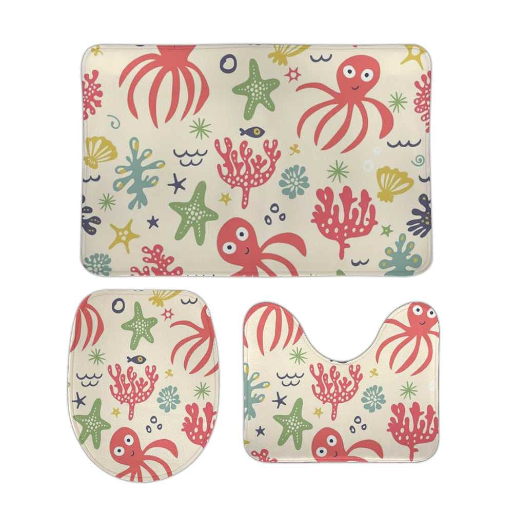 Ensemble de tapis de salle de bain pieuvre 3 pièces en polaire de corail