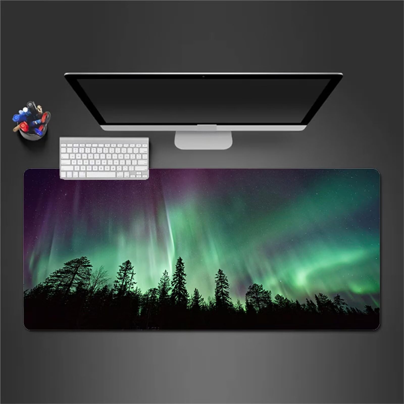 Grand Tapis de Souris de Jeu Paysage Aurore Tapis de Souris XXL 900x400x3mm éTendu Tapis de Bureau avec Base en Caoutchouc Antidérapant et Bords Cousus pour Clavier et Souris