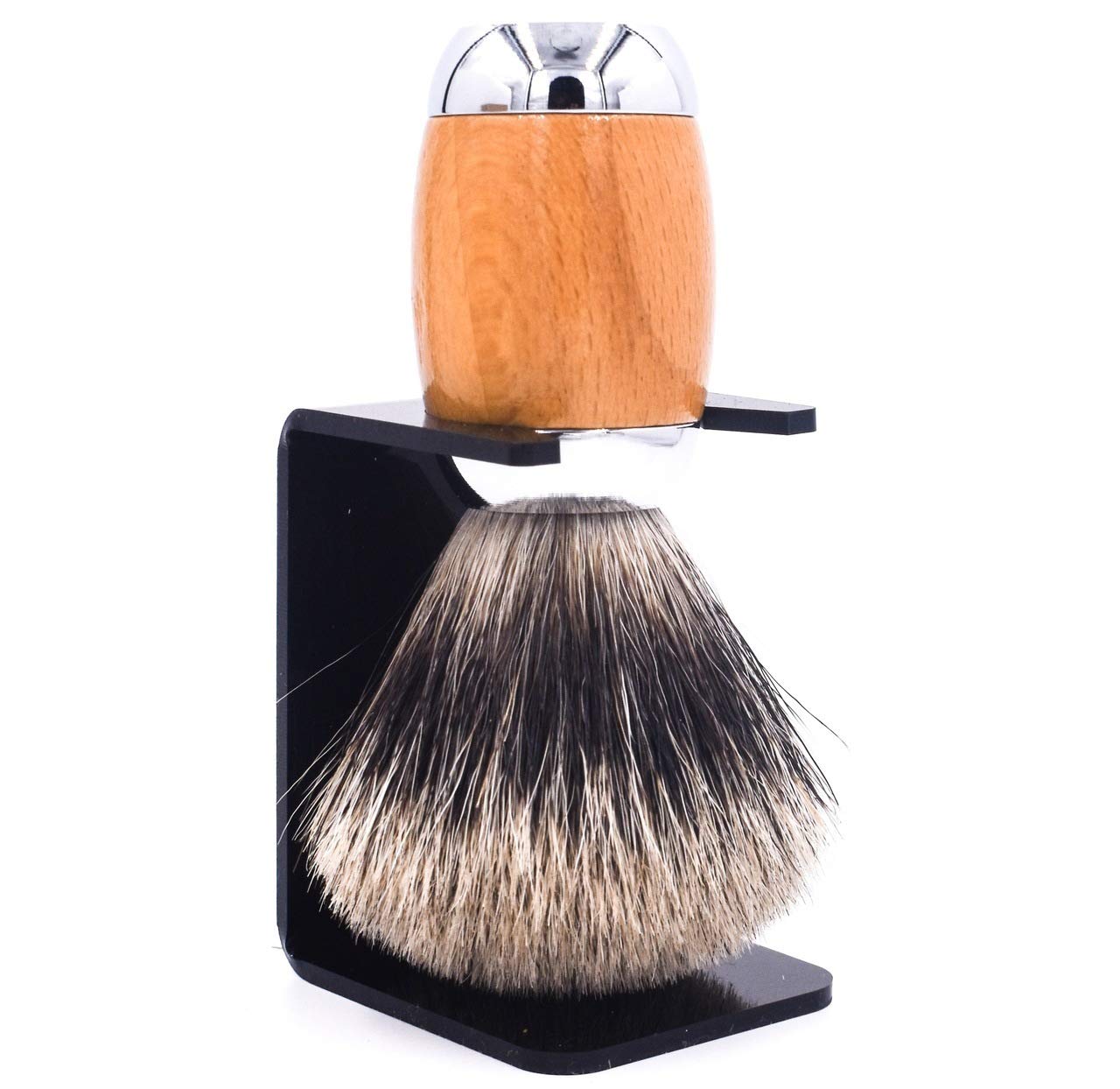 Taconic Shave S Extra Denso 100% de 3 Bandas Puro Lujo Tejón Brocha de afeitar Con Lujo de Madera de Haya y la Manija Cromo, Afeitado Soporte Incluido