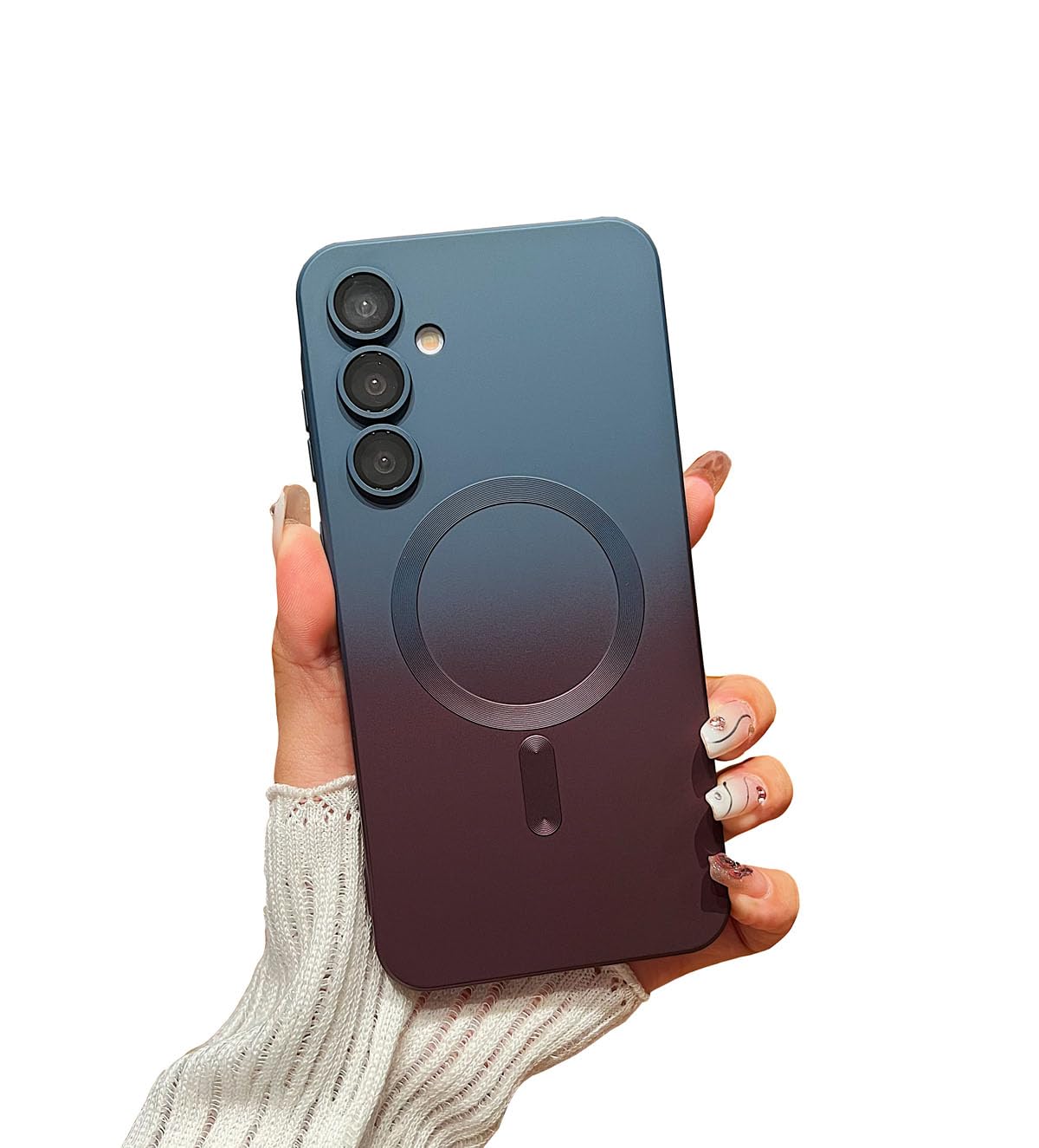 Photo 1 of Doowear Compatible with Galaxy A15 5G Case Magnetic [Support Magsafe Charger] Wireless Camera Lens Protector Gradient Shockproof Silicone Rubber Phone Cover Case for Samsung Galaxy A15 5G-Blue