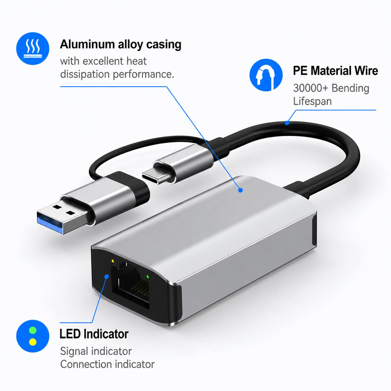 Adapter USB C Ethernet 1000 Mbps, USB 3.0 na RJ45 Gigabit adapter sieciowy, typ C LAN adapter do laptopów, tabletów, smartfonów PC