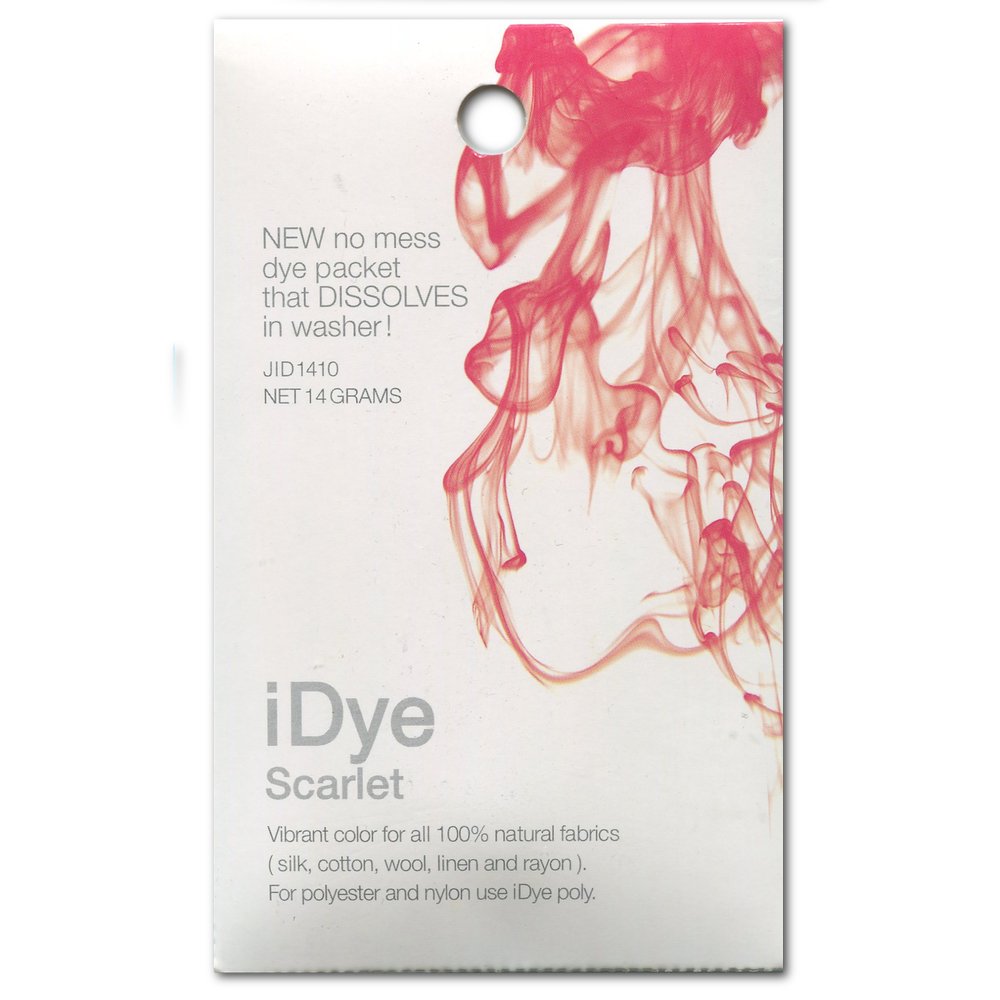 Jacquard iDye Scarlet Red Fabric Colour for Natural Textiles Like Cotton Silk Wool Linen, Permanent Garment Pigment with Dissolvable Pouch for Upcycling Clothes, 14g