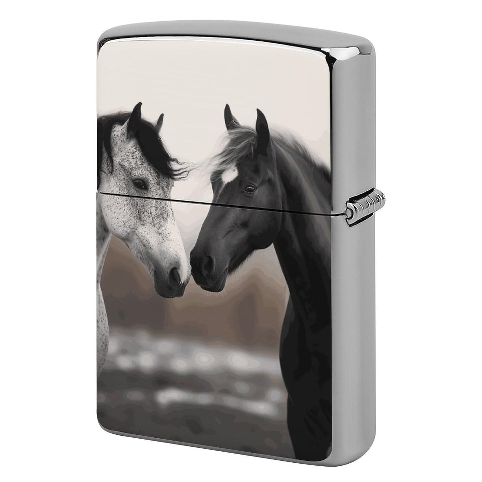 Black and White Horses Lighter Case for Men, Personalized Lighter Cover for Valentine's Day Gifts, Flip-Top Lighters Shell for Outdoor, Portable Lighters Protective Sleeve