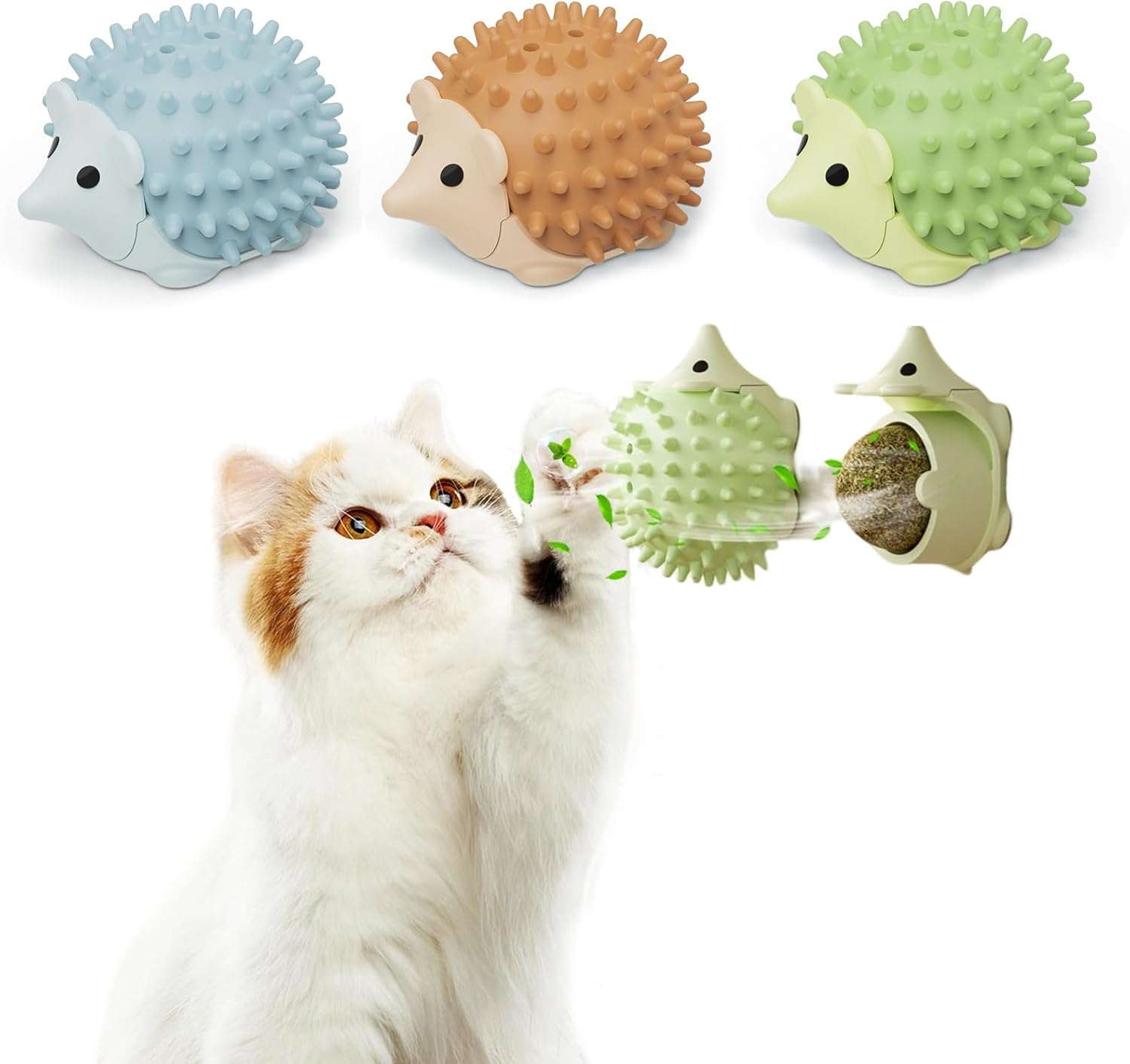 Blnboimrun 3 Pcs Catnip Toys Balls That Stick on Wall,Cat Toy Ball, Catnip Wall Balls for Cats Lick,Cat Face Scratchers, Cat self Groomer for Indoor Cats, (3-Color, Hedgehog)