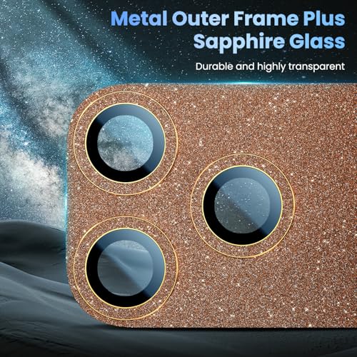Image of Uyiton Compatible with iPhone 17 Pro Camera Lens Protector, Glitter Orange | Bling [Not Easy to Break][Strong Adsorption][Case-Friendly] Metal Tempered Glass Rear Camera Screen Cover