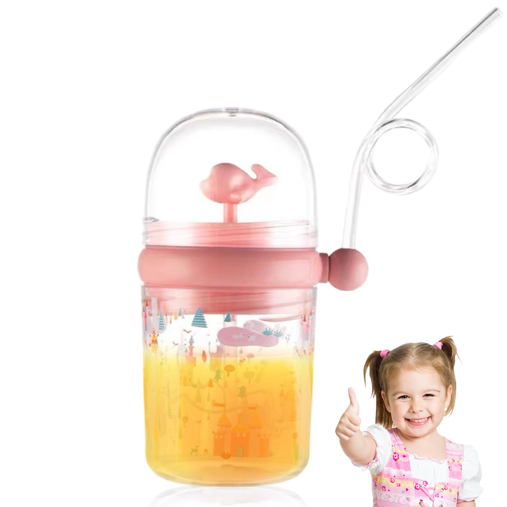 Whale Sippy Cup, 260ml Cute Whale Fountain Tumbler, Leak Proof Reusable Water Bottle with Straw for Party, School, Beach.