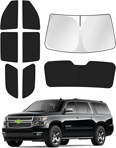 Canvcle Sunshades for 2021-2025 2026 GMC Yukon XL/Chevy Suburban Accessories Windshield Sun Shade Side Rear Window Shade Cover Sun Visor Shield Privacy Protection Keep Vehicle Cool Black 8PCS