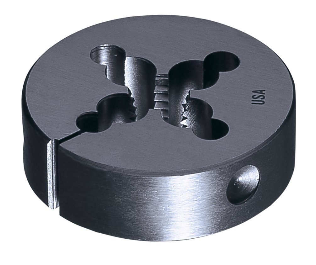 Greenfield Threading 402290 Round Adjustable Die, 1.5 OD, 7/16 - 14 UNC, Carbon Steel, Uncoated (Bright) Coating, Right Cut