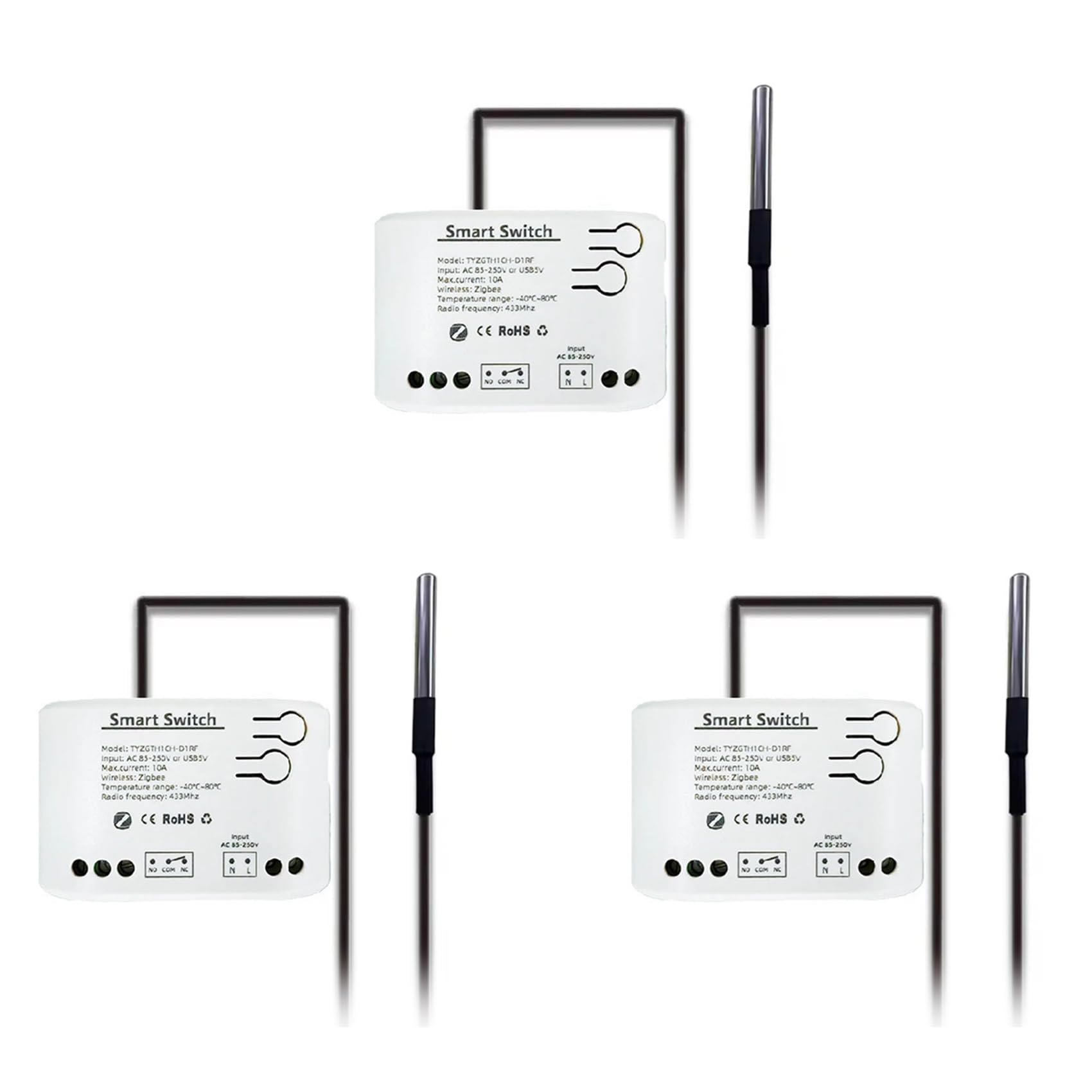 3X Inteligentny Przełącznik Zigbee Tuya z Czujnikiem Temperatury, Pasywnym Przekaźnikiem Zigbee z Suchym Stykiem, Współpracuje z Asystentem Domowym AC 85-250 V