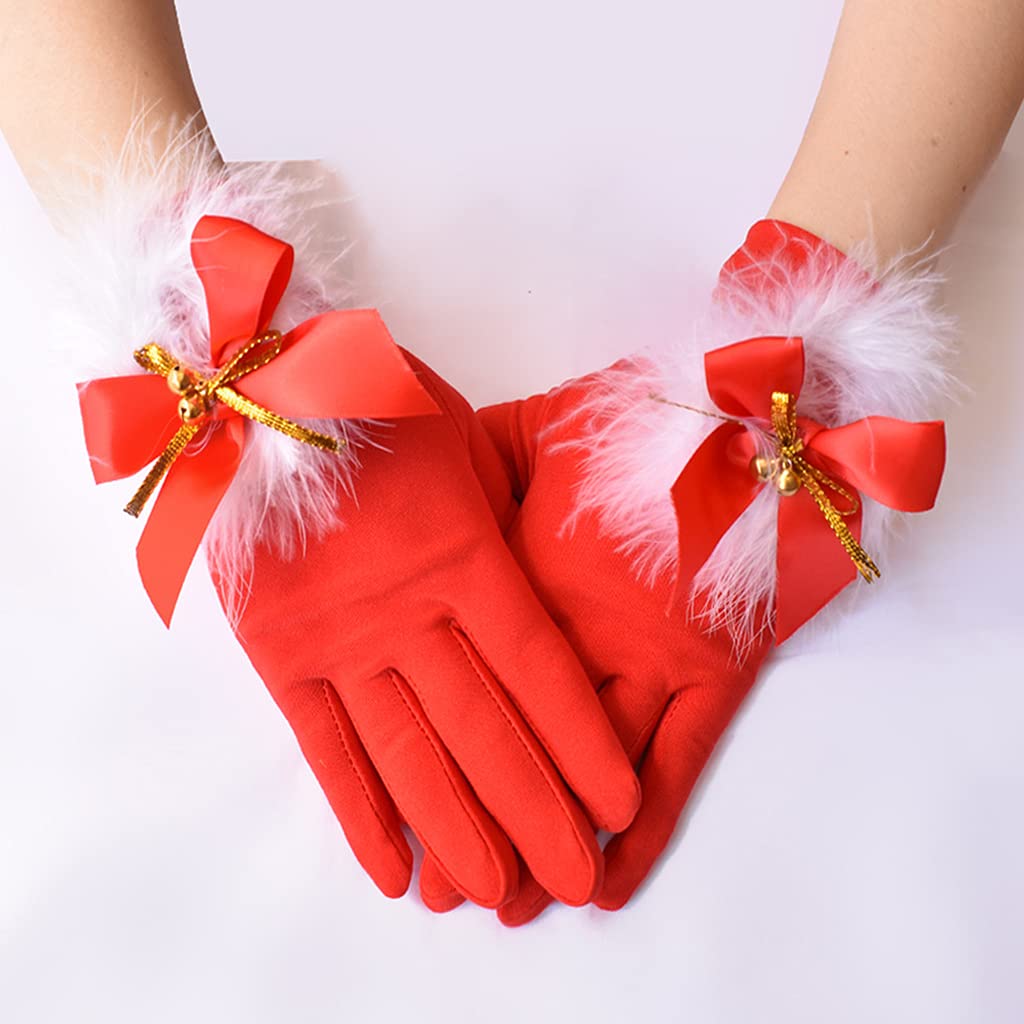 Nawwgy Christmas Gloves Christmas Gloves Stretch Milk Silk Short Soft Full Finger Gloves Fancy Dress Party