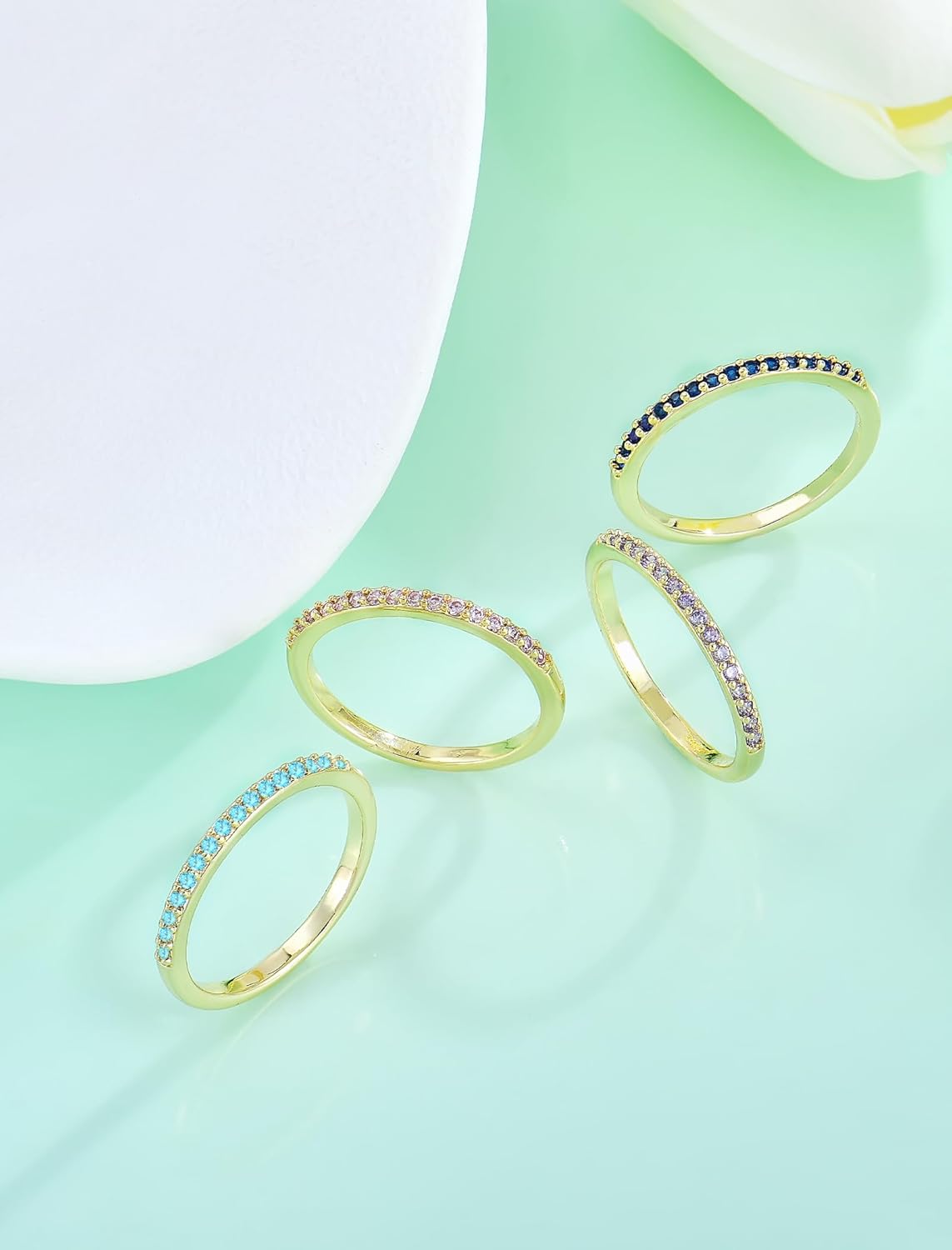 Eternity Rings for Women 14k Gold Rhinestones Rings Birthstone Stackable Band Jewelry Size 6-8