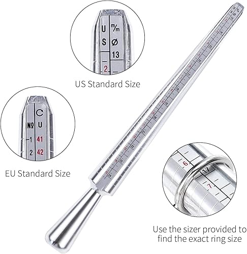 Miniatura 2 de YIEPET Mandril de calibre de anillo, kit de medición de mandril de anillo estadounidense, juego de calibre con herramienta de medición, tamaños 0-15