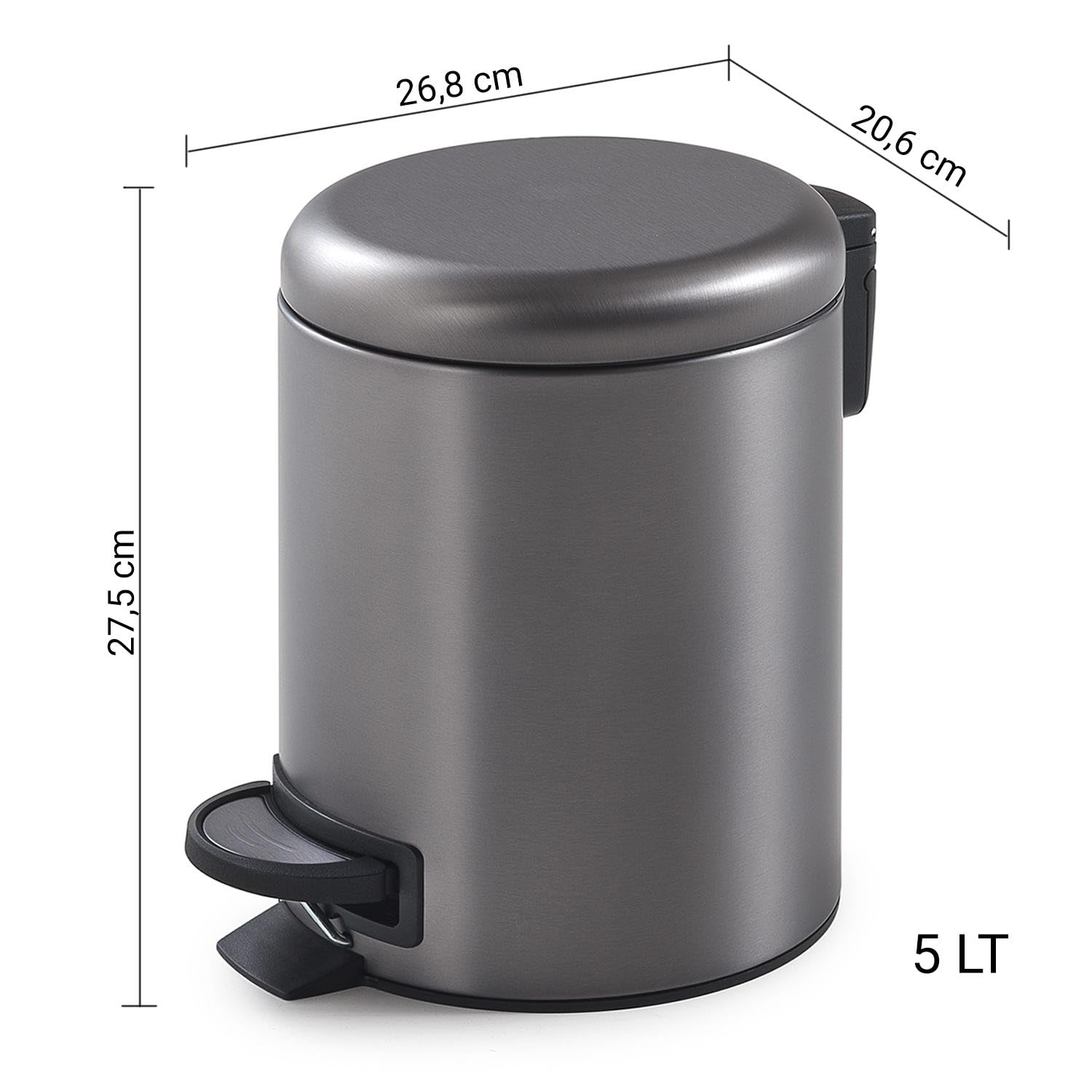 Kiamami Valentina Portarifiuti Bagno 5 Litri Acciaio Inox Gun Metal Soft