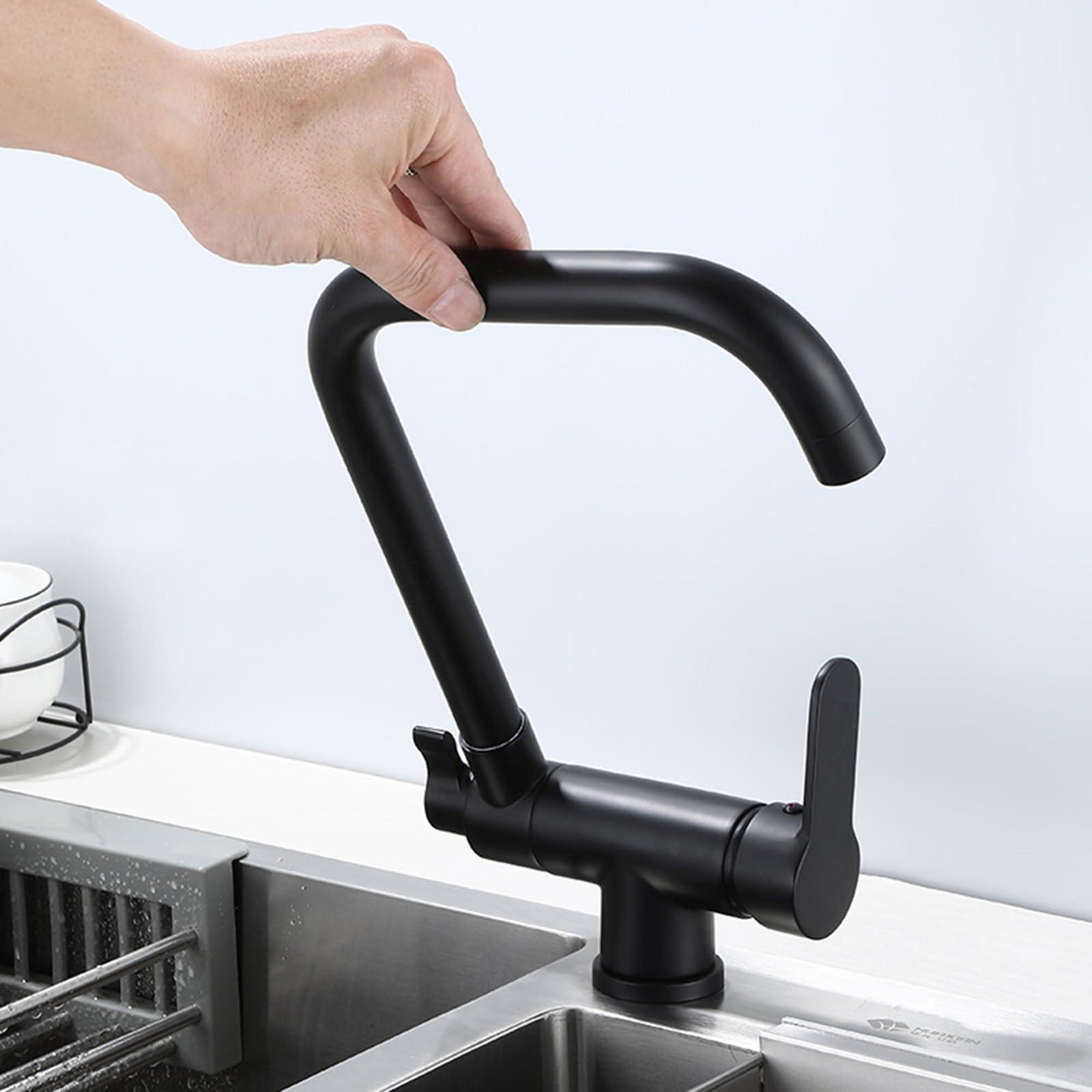 XJTNLB Grifo Abatible Fregadero Grifo Cocina Osmosis 3 Vias Grifo Giratorio Grifo de Cocina con Osmosis Abatible Mezclador de Fregadero,Negro