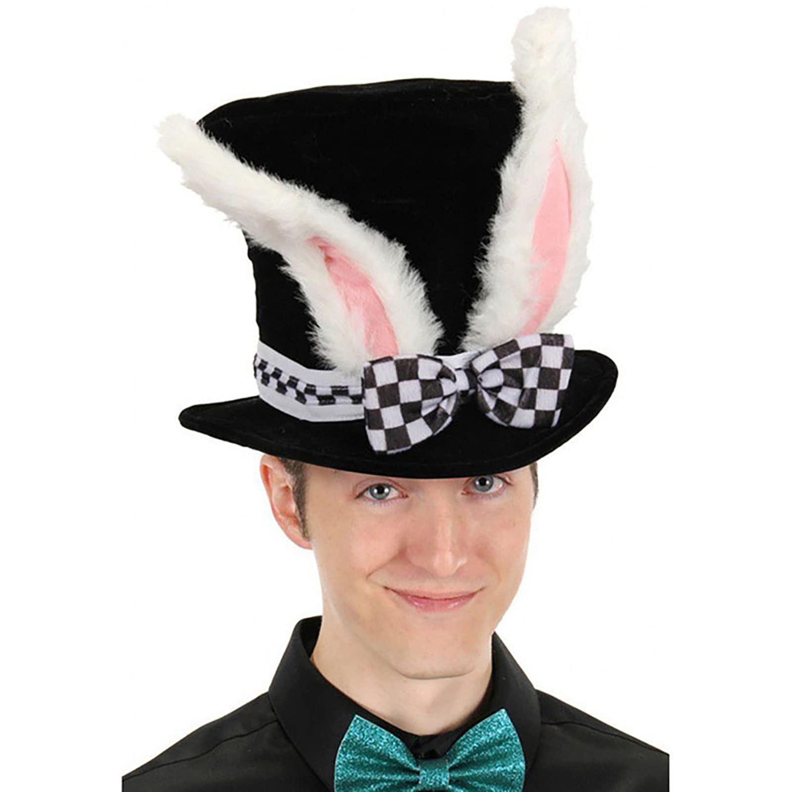 nezababycos Easter White Rabbit Top Hat with Bunny Ear Mad Hatter Costume Accessories for Women Men Adults Kids Halloween Party Cosplay