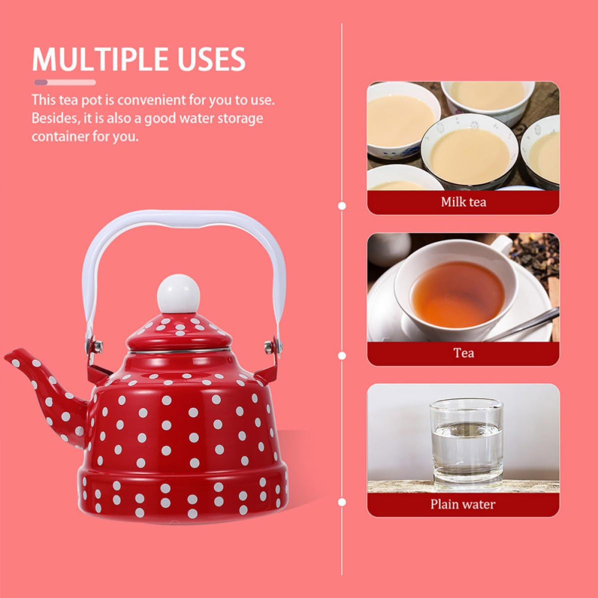 Tetera Esmaltada Vintage de 1,7 L Roja para Estufa y Cocina