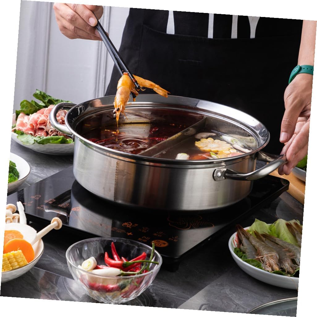 Mobestech 304 Stainless Steel Two-Flavor Hot Pot Lid Induction Compatible Cookware for Home Cooking Versatile Pot for Family Gatherings