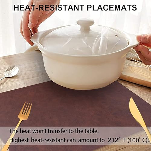 Miniatura 4 de Juego de 4 manteles individuales reutilizables de piel sintética ecológica, lavables, suaves, impermeables, resistentes al aceite, lavables,