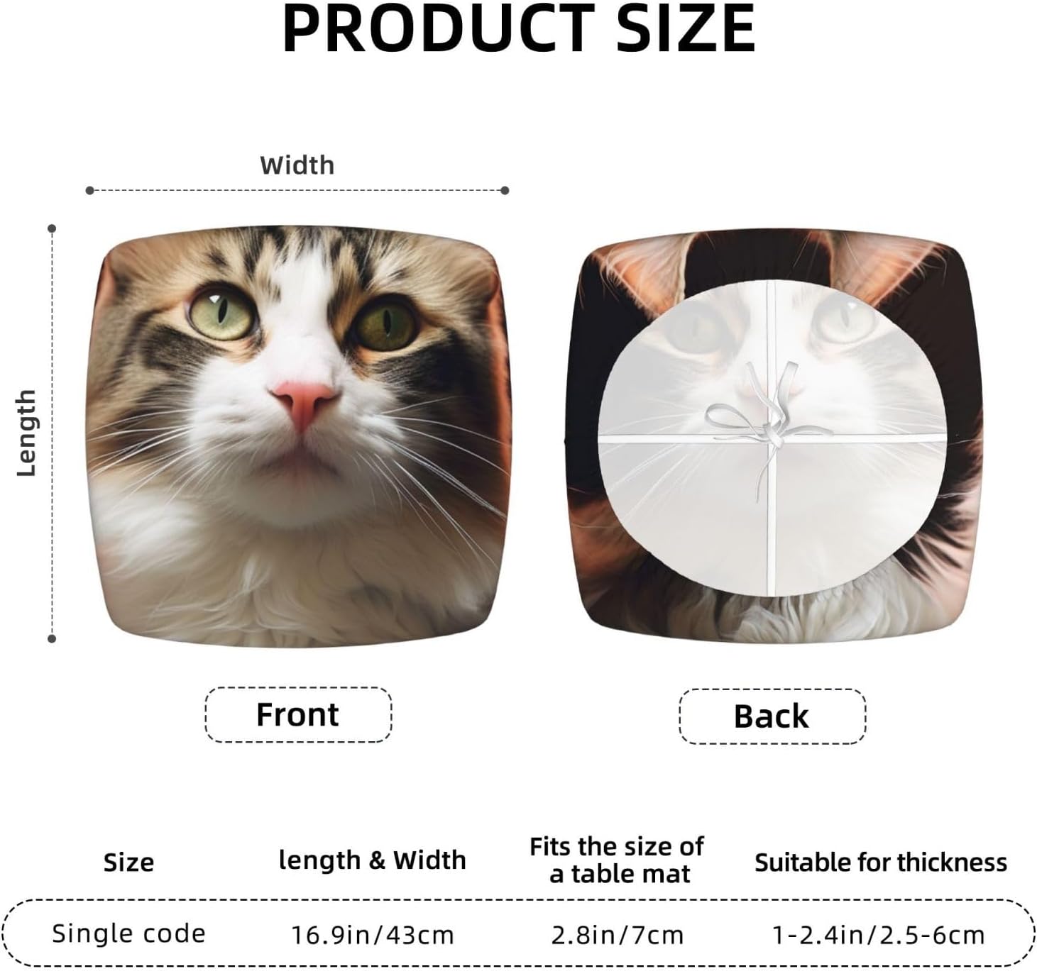 4PCS Stretch Seat Covers Set, cat Chair Covers for Dining Room, Square Chair Seat Slipcovers with Ties, Removable Washable Dining Chair Protector Seat Cover for Kitchen Office