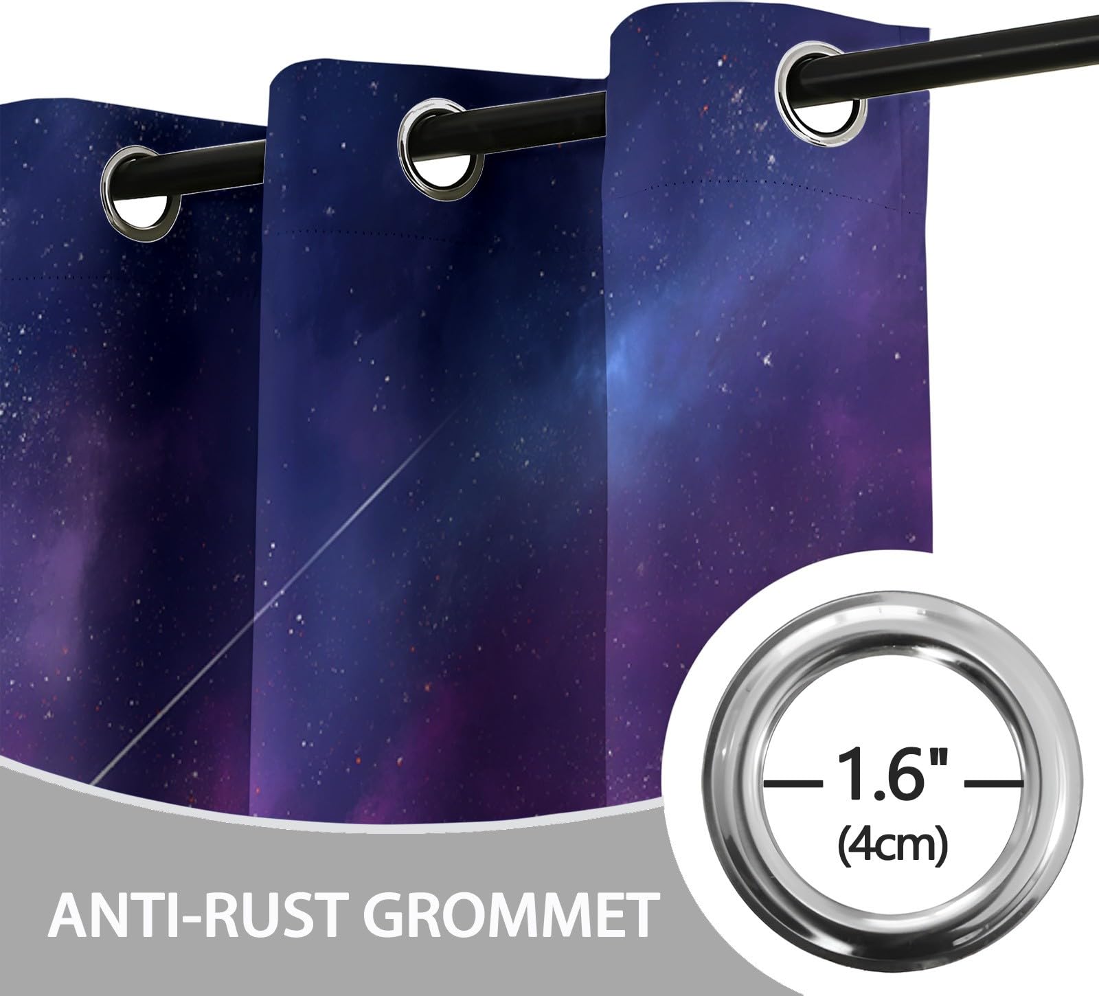 Générique Rideaux Occultants Météore Nébuleuse Lot de 2 Panneaux 140 x 260 cm, Isolation Thermique et Anti-Bruit à Œillets, Espace Univers Déco Douce pour Chambre Fille Violet Foncé