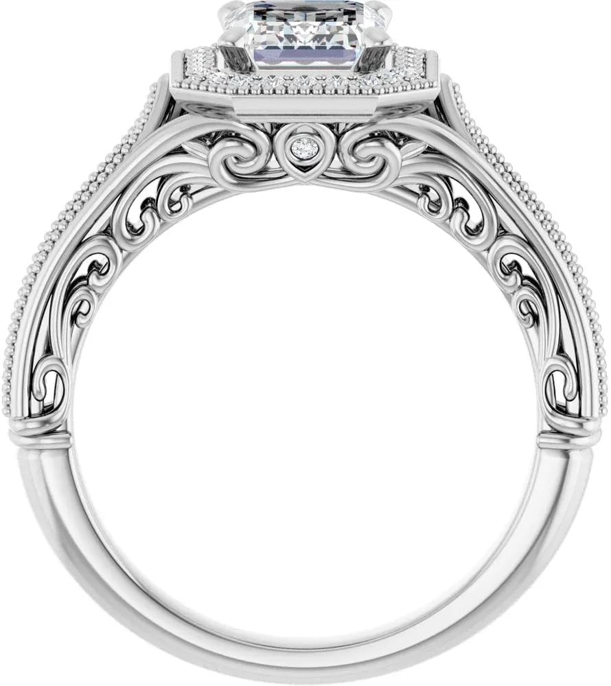 2.00 CT Emerald Cut Moissanite Engagement Milgrain Ring Vintage Halo Style Diamond Wedding Ring For Women Unique Four Prong Setting 925 Sterling Silver, Solid 10K/14K/18K Gold Ring Gift For Her